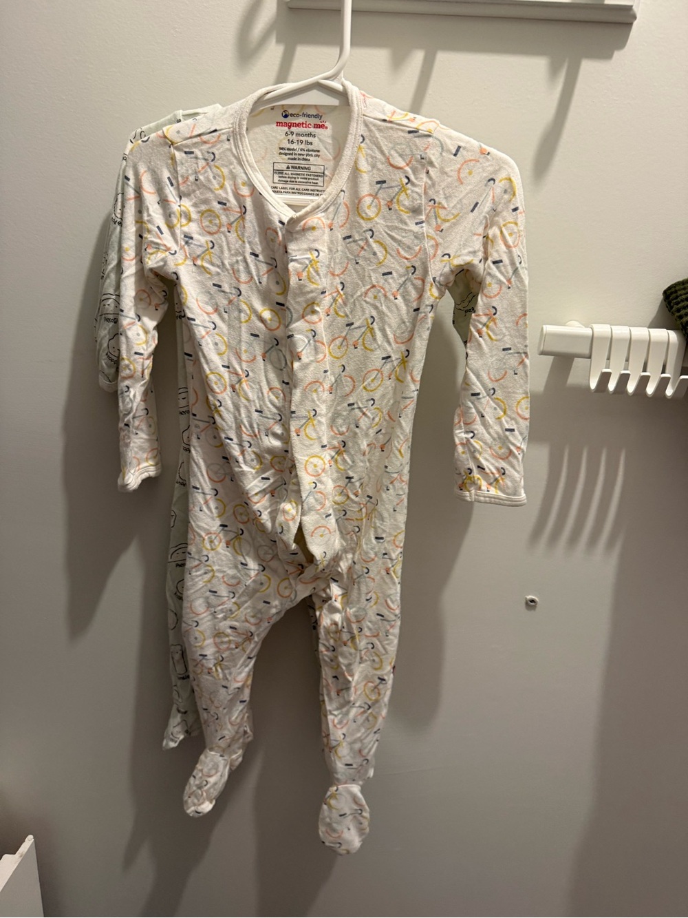 Magnetic Me White Footed One-Piece with Yellow & Orange Bicycle Print